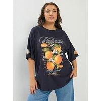 Yours Curve Valencia Oranges T-Shirt - Blue