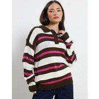 Pixiegirl Petite Stripe Knit Rugby Jumper - Brown