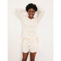 Fatface Pointelle Heart Print Jersey Pyjama Set - Ivory