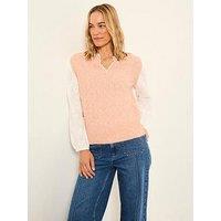 Fatface Leoni Knitted And Woven 2 In 1 Top - Pink