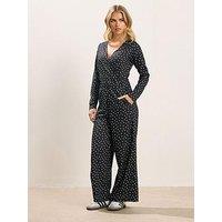 Pixiegirl Petite Spot Wide Leg Jumpsuit - Black