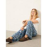 Fatface Ines Woodlblock Bloom Wide Leg Trousers - Blue