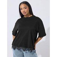 Yours Curve Lace Hem Top - Black