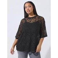 Yours Curve All Over Lace T-Shirt - Black