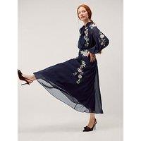 Monsoon Annika Embroidered Midi Dress - Navy