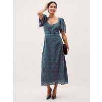 Monsoon Regina Short Sleeve Lace Dress - Blue