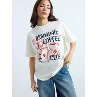 Pixiegirl Petite 'Coffee Club' Oversized T-Shirt