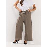 Pixiegirl Petite Contrast Waist Pintuck Wide Leg Trousers - Brown