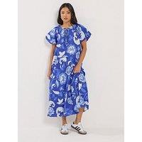 Pixiegirl Petite Floral Tie Neck Midi Dress - Blue