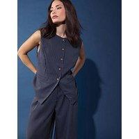 Pixiegirl Petite Pinstripe High Neck Waistcoat - Blue