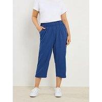 Yours Curve Cool Cotton Cropped Trouser - Blue