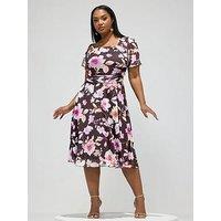 Yours Curve Floral Mesh Square Neck Dress