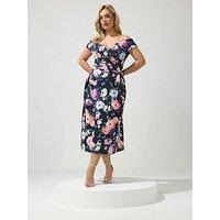Yours Curve Floral Cold Shoulder Bardot Skater Dress
