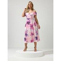 Yours Curve Floral Cold Shoulder Bardot Skater Dress