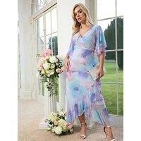 Yours Curve Wrap Ruffle Mesh Dress