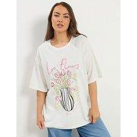 Yours Les Fleurs Embroidered Relaxed T-Shirt - Cream