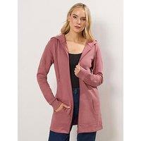 Long Tall Sally Longline Zip Through Hoodie - Pink