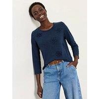 Fatface Natalie Flower Top - Denim Blue