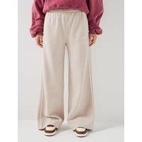 Nike Womens Studio Fleece Scallop Tape Logo Open Hem Joggers - Cream