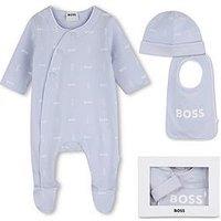 Boss Newborn Baby Boys Sleepsuit Hat And Bib Gift Box Set - Light Blue