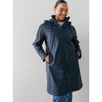 The Very Collection Curve Rubberised Longline Rain Coat - Navy