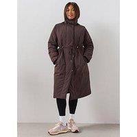 The Very Collection Womens Plus Size Longline Cinched Waist Padded Coat - Brown