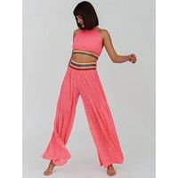 Pitusa Halter Top And Wide Leg Pant Beach Cover Up Set - Hot Pink