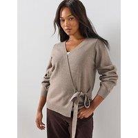 The Very Collection Curve Wrap Longline Jumper - Mocha