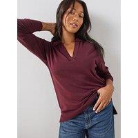 The Very Collection Curve Classic Comfort Button Collared Jumper - Burgundy