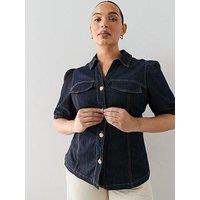 The Very Collection Curve Button Through Waisted Denim Shirt - Indigo Denim