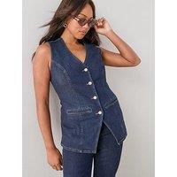 The Very Collection Curve Button Through Denim Waistcoat - Indigo Denim