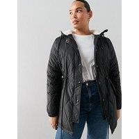 The Very Collection Curve Fleece Hood Quilted Padded Jacket - Black