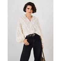 Mint Velvet Long Sleeve Jacquard Blouse - Cream