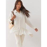The Very Collection Curve Stripe Asymmetric Shirt - Cream