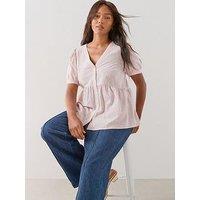 The Very Collection Curve Stripe Short Sleeve Blouse - Pink