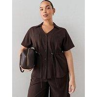 The Very Collection Curve Cinched Waist Shirt Co-Ord - Dark Brown