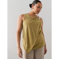 The Very Collection Curve Drape Gold Trim Top - Green