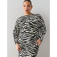 The Very Collection Curve Printed Long Sleeve Plisse Top Co-Ord - Print