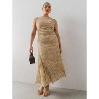 The Very Collection Curve Drape Metallic Midaxi Dress - Beige