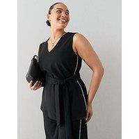The Very Collection Curve V Neck Tunic Co-Ord - Black