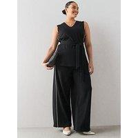 The Very Collection Curve Piping Detail Wide Leg Trouser Co-Ord - Black