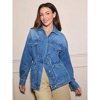 Michelle Keegan Channel Waist Denim Jacket - Mid Wash