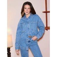 Michelle Keegan Relaxed Pocket Denim Shirt - Mid Wash