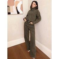 Michelle Keegan Seam Detail Wide Leg Jeans - Khaki