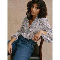 Mint Velvet Paisley Print Long Sleeve Blouse - Cream