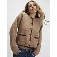 River Island Long Sleeve Whipstitch Cardi - Brown