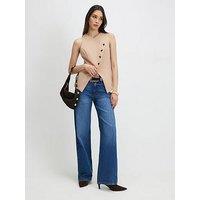 River Island Short Collarless Asym Waistcoat - Beige