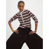 River Island Long Sleeve Stripe Henley Top - Brown