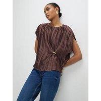 River Island Satin Plisse Gold Detail Top - Brown