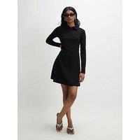 River Island Long Sleeve Ribbed Fit And Flare Dress - Black